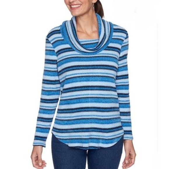 Ruby Rd. Sweaters - 💜 3/$25💜 NEW Ruby Rd. PLUS 2X 20W / 22W Cowlneck SWEATER Chenille Blue Stripe